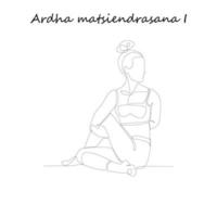 dessin au trait continu. jeune femme faisant des exercices de yoga, photo de silhouette. illustration dessinée en ligne.cdr vecteur