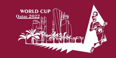 coupe du monde au qatar en bannière 2022. vecteur stylisé isolé illustration moderne de la capitale doha ville avec symbole, couleurs et drapeau