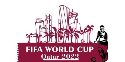 coupe du monde au qatar en bannière 2022. vecteur stylisé isolé illustration moderne de la capitale doha ville avec symbole, couleurs et drapeau