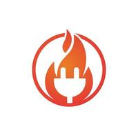 prise électrique avec création de logo d'icône de feu. concept de logo d'énergie incendie. vecteur