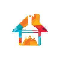modèle de conception de logo vectoriel de peinture de montagne. pinceau de montagne et de peinture avec dessin vectoriel d'icône de maison.