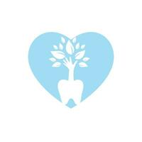 modèle de logo vectoriel de soins dentaires. dents et arbre à main avec conception d'icône de coeur.