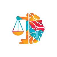 création de logo vectoriel de droit du cerveau. concept de logo de cabinet d'avocats intelligent.