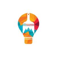 modèle de conception de logo vectoriel de peinture de montagne. pinceau de montagne et de peinture avec conception vectorielle d'icône d'ampoule.