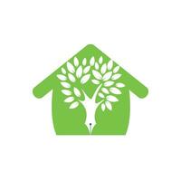 modèle de conception de logo vectoriel stylo arbre. concept de logo maison et nature écrivain.