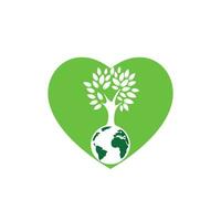 arbre globe avec modèle de conception de logo vectoriel coeur. planète et symbole ou icône écologique.