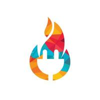 prise électrique avec création de logo d'icône de feu. concept de logo d'énergie incendie. vecteur