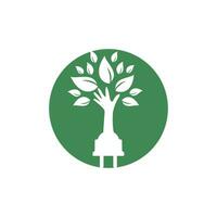 conception de logo vectoriel de cordon électrique et d'arbre à main.