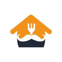 création de modèle de logo de gourou alimentaire. moustache d'illustration avec la conception d'icône de fourchette et de maison. vecteur