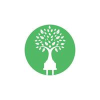 cordon électrique et création de logo vectoriel arbre humain. concept de logo d'électricité d'énergie verte.