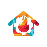 création de logo vectoriel de restaurations à domicile. équipement et feu avec conception de vecteur d'icône de maison.