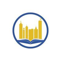 création de logo de bâtiment d'éducation. vecteur de livre et d'un bâtiment, symbole de bibliothèque et d'étude.