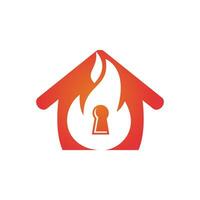 modèle de conception de logo de clé de cadenas d'incendie. clé de flamme de feu avec l'icône du logo de la maison. vecteur