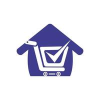 modèle de conception de logo vectoriel shopping sécurisé. panier d'achat avec signe de contrôle et icône de la maison.