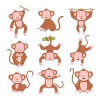 ensemble de personnage de singe pose illustration vectorielle vecteur