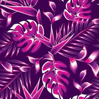 belle composition de couleur rose dans le palmier monstra tropical laisse un motif harmonieux avec une fleur et un feuillage d'oiseau de paradis à la mode sur fond pastel. conception de vecteur. été exotique. texture d'impression vecteur