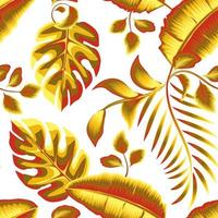 feuilles tropicales d'été de plage modèle sans couture avec le soleil brillant de l'après-midi sur les feuilles de palmier monstra colorées et le joli feuillage de banane dans un cadre. conception de vecteur. texture d'impression. fond d'écran nature. l'automne vecteur