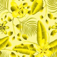 la banane tropicale élégante monochromatique de couleur verte laisse des plantes avec des fleurs abstraites et un motif sans couture de feuillage de palmier sur fond pastel. conception de vecteur. texture à la mode. été exotique vecteur