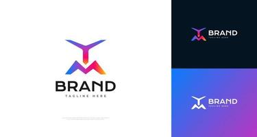 ym ou ma création de logo dans un concept abstrait et un style de dégradé coloré. lettre initiale y et w logo pour l'identité du logo d'entreprise ou de technologie vecteur