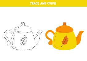 tracer et colorier une jolie théière dessinée à la main. feuille de travail pour les enfants. vecteur