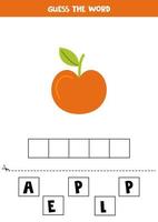 jeu d'orthographe pour les enfants d'âge préscolaire. pomme de bande dessinée. vecteur