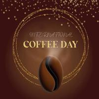 illustration grain de café de couleur marron avec texture dorée et texte journée internationale du café vecteur
