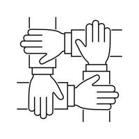 icône de ligne mains ensemble, signe de travail d'équipe sur fond blanc pour votre conception vecteur
