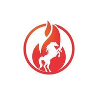 cheval brûlant dans le modèle de conception de vecteur de logo de flamme de feu. symbole de vitesse, de liberté et de force.