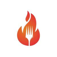 modèle de conception de logo vectoriel de feu de fourche. repas épicés et concept de logo de fête barbecue.