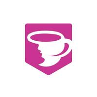 tasse à café avec vecteur de logo de visage de femmes. création de logo de café.