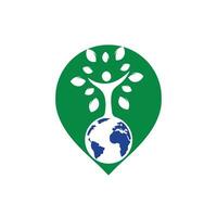modèle de conception de logo vectoriel d'arbre humain global. concept de logo d'icône de point d'épingle vert