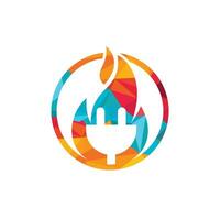 prise électrique avec création de logo d'icône de feu. concept de logo d'énergie incendie. vecteur