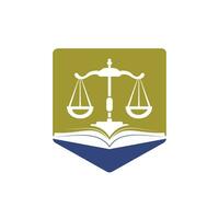 création de logo d'éducation juridique. balance vectorielle et combinaison de logo de livre ouvert. vecteur