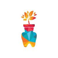 modèle de conception de logo vectoriel de jardin dentaire. conception d'icône de dent et de pot de fleur.