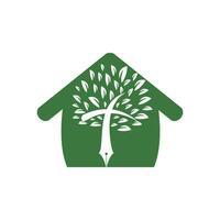 stylo d'arbre et croix avec modèle de conception de logo vectoriel maison. cours d'apprentissage et d'enseignement de la Bible.