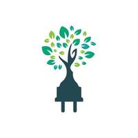 concept de logo d'électricité d'énergie verte. icône de prise électrique avec arbre. vecteur