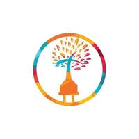 concept de logo d'église de technologie. conception de logo d'icône de cordon et d'arbre d'église. vecteur
