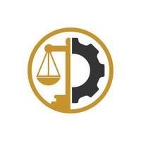 concept de conception de logo vectoriel de cabinet d'avocats industriels. cabinet d'avocats avec modèle de conception de logo d'engrenage.