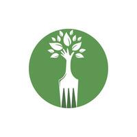 création de logo vectoriel fourche main arbre. concept de logo de restaurant et d'agriculture.