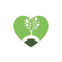 création de logo vectoriel appel nature. arbre de combiné avec modèle de conception d'icône de coeur.