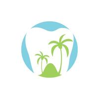 création de logo de dentisterie de clinique dentaire. logo dentaire avec le concept d'île tropicale. vecteur