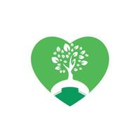 création de logo vectoriel appel nature. arbre de combiné avec modèle de conception d'icône de coeur.