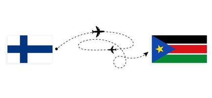 vol et voyage de la finlande au soudan du sud par concept de voyage en avion de passagers vecteur