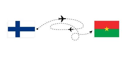 vol et voyage de la finlande au burkina faso par concept de voyage en avion de passagers vecteur