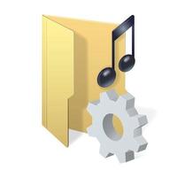 dossier d'ordinateur de fichiers et note de musique avec icône de paramètres d'icône d'engrenage ou instruction
