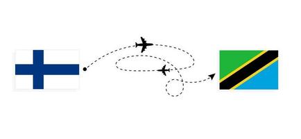 vol et voyage de la finlande à la tanzanie par concept de voyage en avion de passagers vecteur