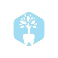 modèle de logo vectoriel de soins dentaires. conception d'icône d'arbre de dents et de main.