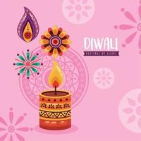 festival diwali de carte de lettrage léger vecteur