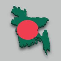 Carte isométrique 3D du Bangladesh avec drapeau national. vecteur
