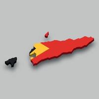 Carte isométrique 3D du Timor oriental avec drapeau national. vecteur